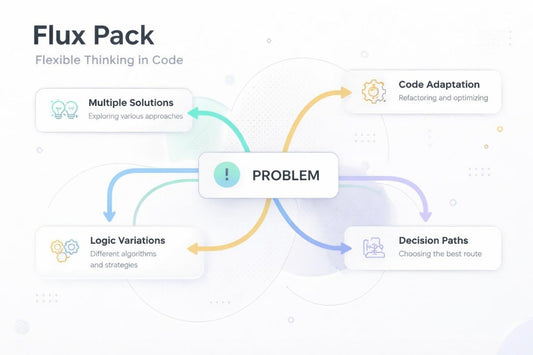 Diagram titled 'Flux Pack' with arrows pointing towards a central 'PROBLEM' node on a light background.