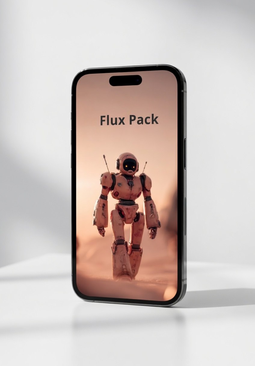 Phone with a robot wallpaper on a white background