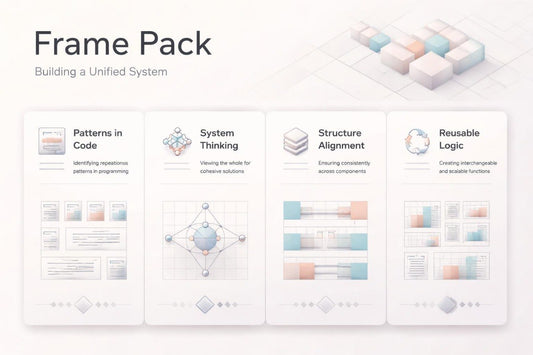 Illustration of a 'Frame Pack' with system thinking and component alignment on a white background