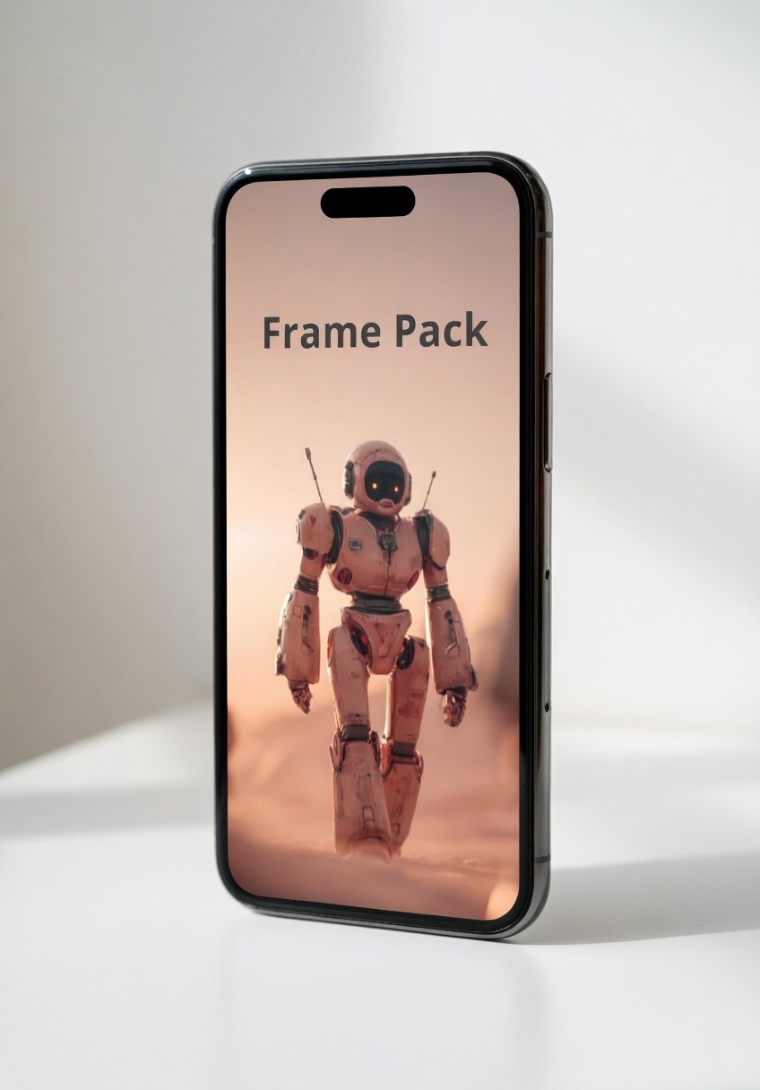 Phone with robot image on screen against a light background