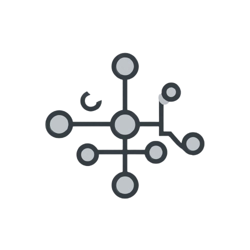 Icon of a network or connection diagram with multiple branches on a white background