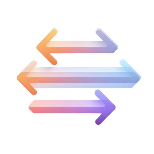 Three gradient arrows in orange, purple, and blue on a white background