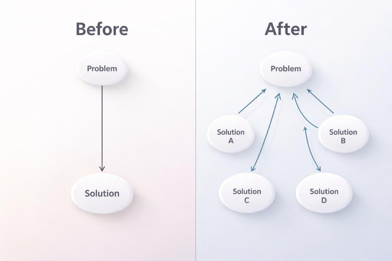Comparison of a 'Before' and 'After' diagram showing problem-solving options.